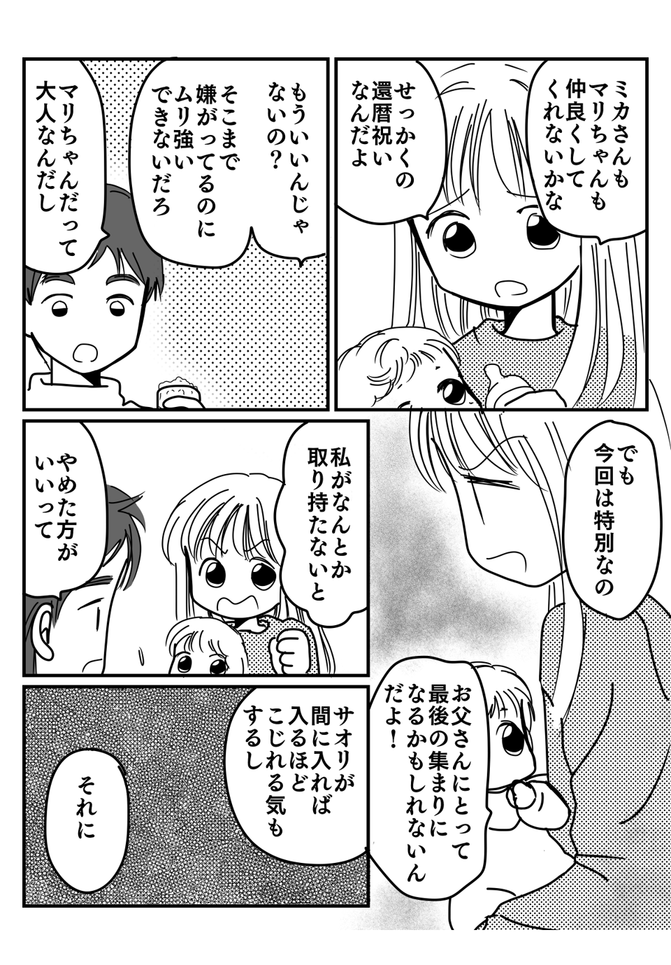 義妹が父の還暦祝いを欠席しようとする漫画4-1