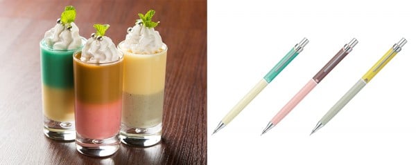 超極細シャープペン「オレンズ・マニッシュライン(限定品)」をイメージしたバイカラーのプリン(¥650)