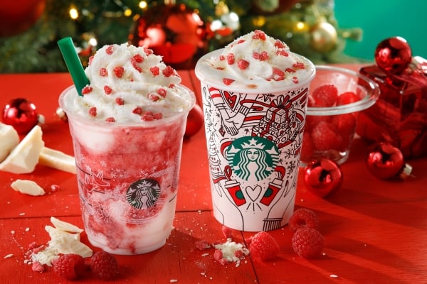 ラズベリーホワイトモカ、ラズベリーホワイトチョコレートフラペチーノ横
