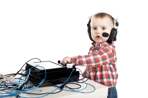 little boy with headphones