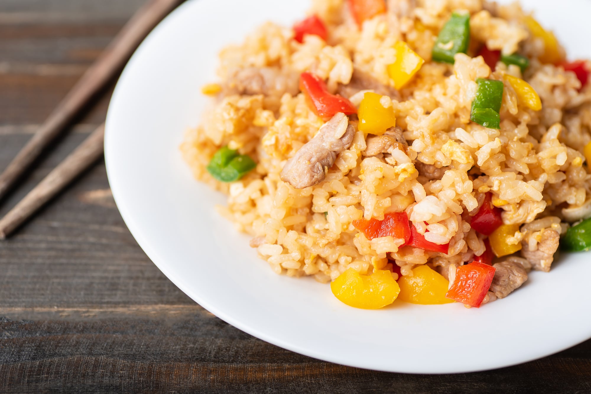Fried rice with vegetables and pork, Thai cuisine