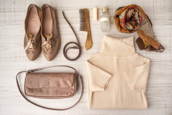 Fashion look set in beige colors