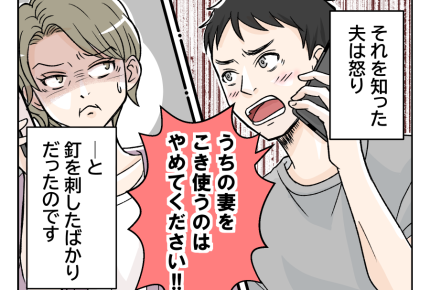【「ヨメ教育よ」義オバ暴走！】「コキ使うな！」激怒した夫が義オバにTEL＜第7話＞#4コマ母道場